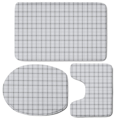 Grey Tattersall Pattern Print 3 Piece Bath Mat Set