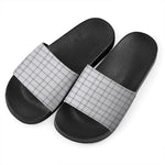 Grey Tattersall Pattern Print Black Slide Sandals