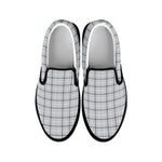 Grey Tattersall Pattern Print Black Slip On Shoes