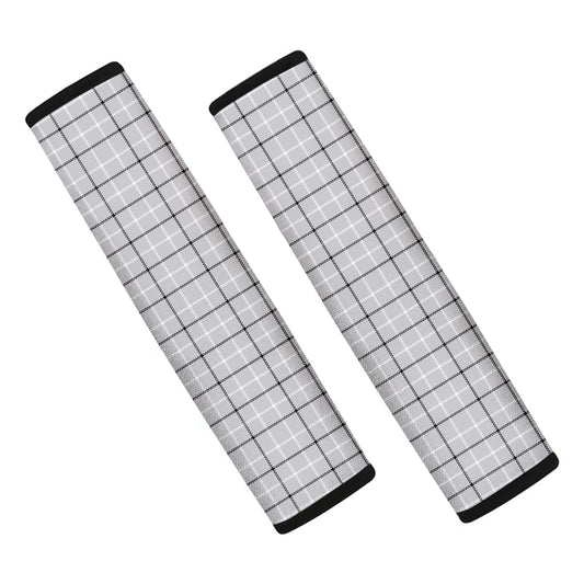 Grey Tattersall Pattern Print Car Seat Belt Covers