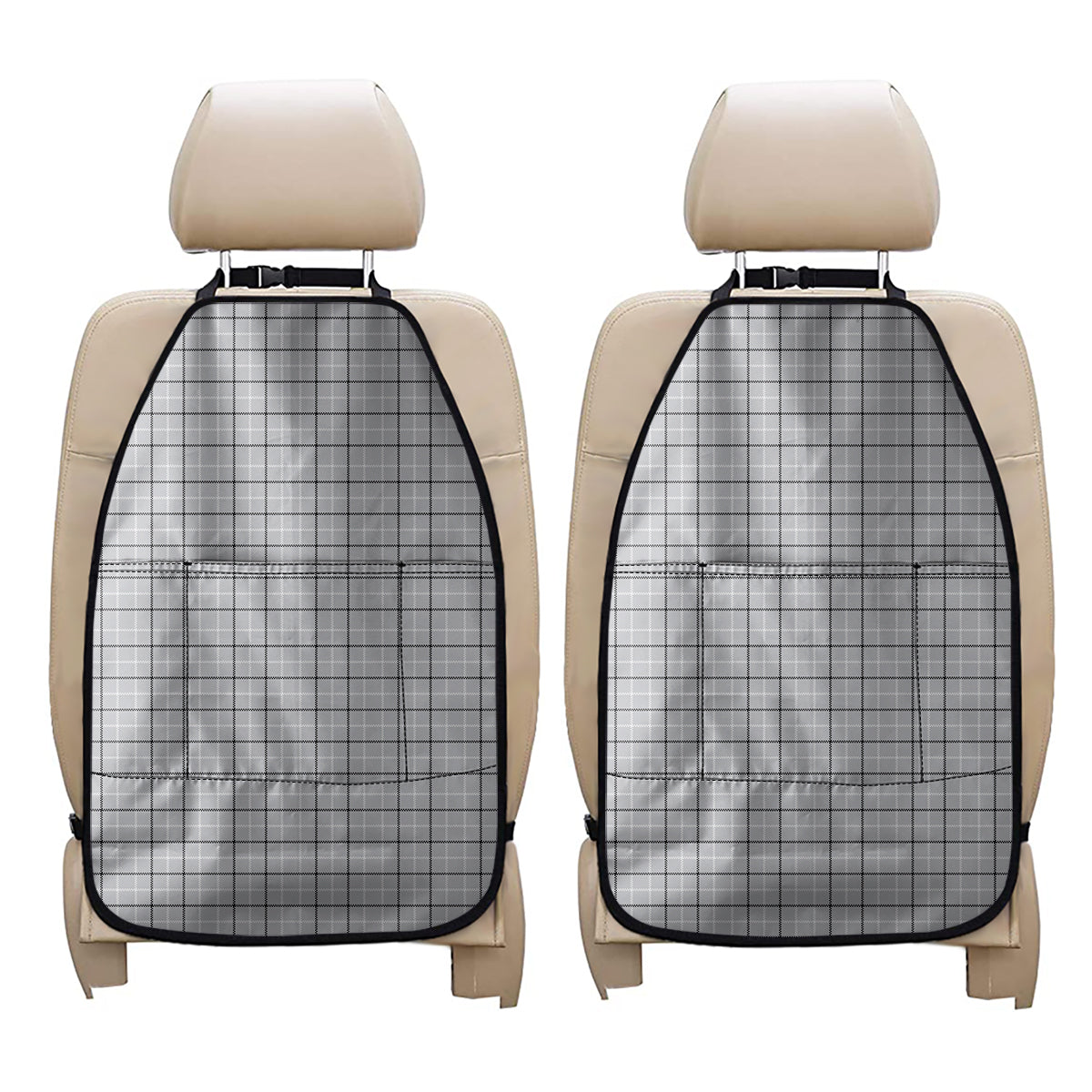 Grey Tattersall Pattern Print Car Seat Organizers
