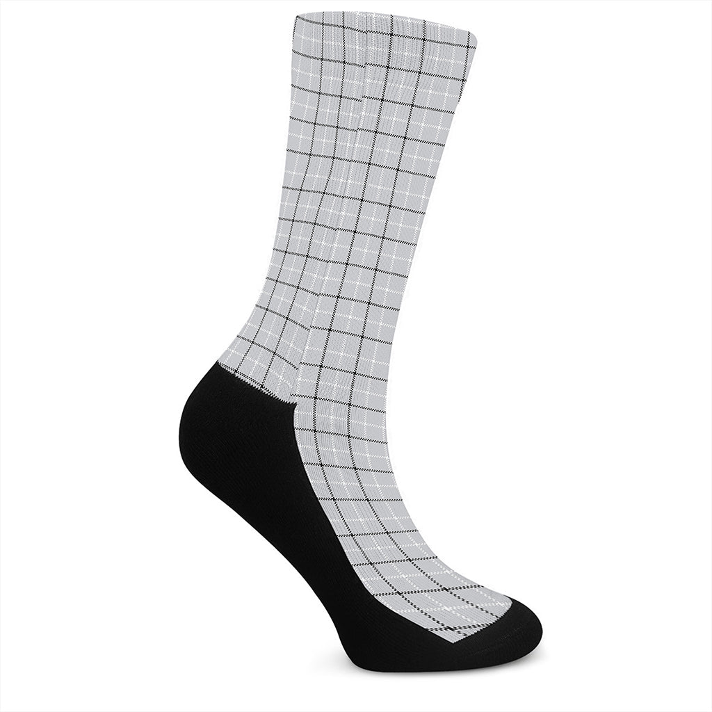 Grey Tattersall Pattern Print Crew Socks