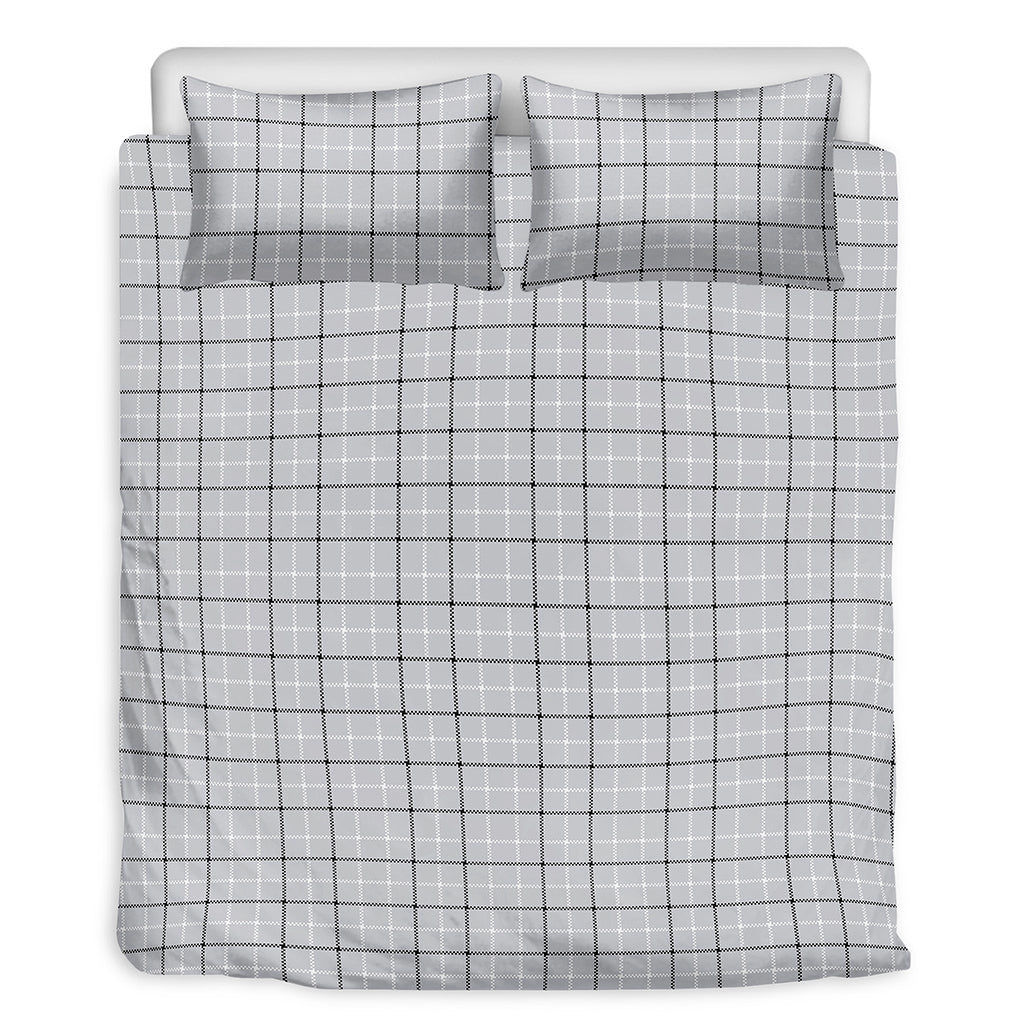 Grey Tattersall Pattern Print Duvet Cover Bedding Set