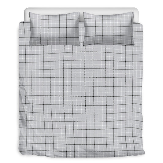 Grey Tattersall Pattern Print Duvet Cover Bedding Set