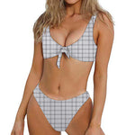 Grey Tattersall Pattern Print Front Bow Tie Bikini