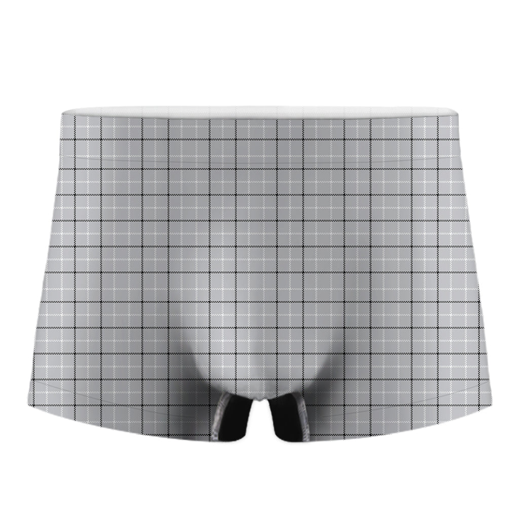Grey Tattersall Pattern Print Men's Boxer Briefs