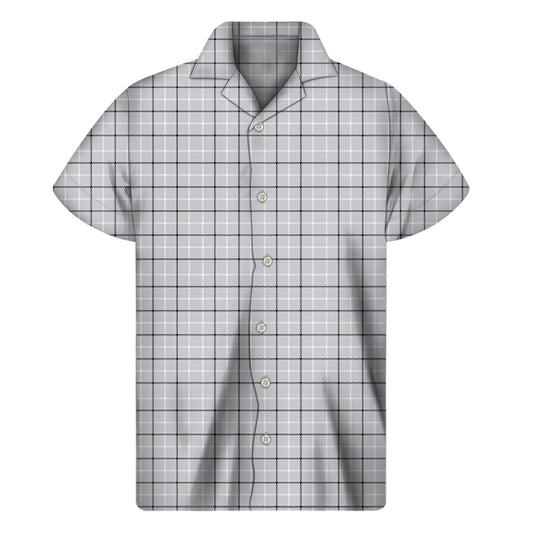Grey Tattersall Pattern Print Men's Short Sleeve Shirt