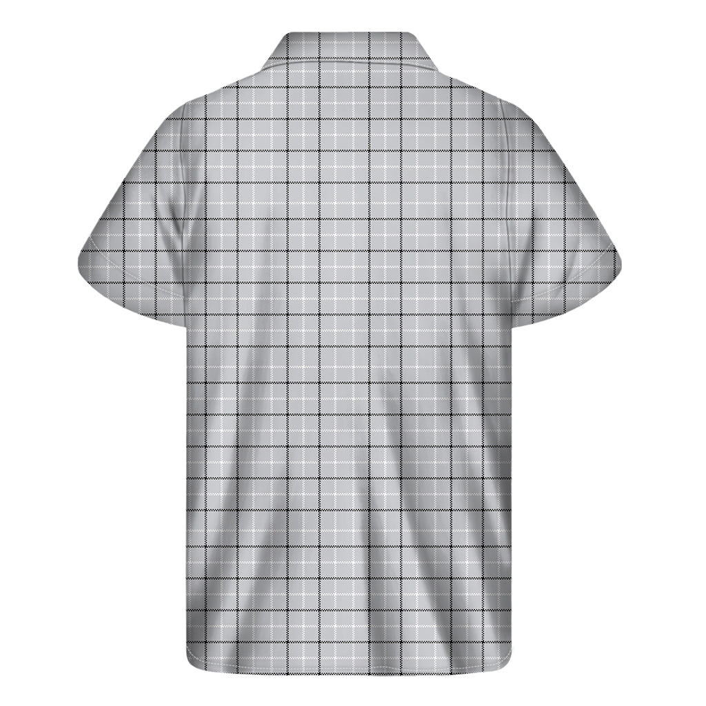 Grey Tattersall Pattern Print Men's Short Sleeve Shirt