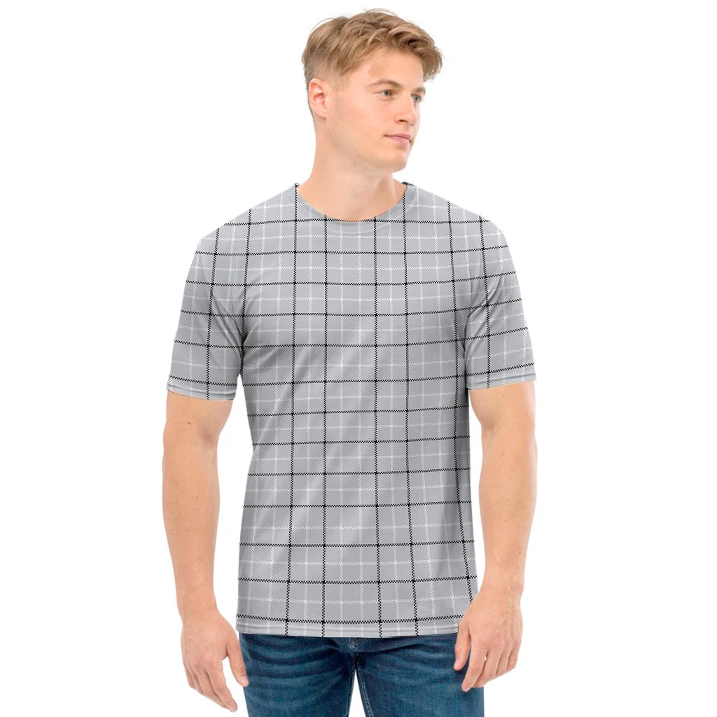 Grey Tattersall Pattern Print Men's T-Shirt
