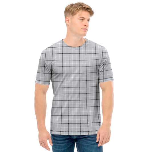 Grey Tattersall Pattern Print Men's T-Shirt