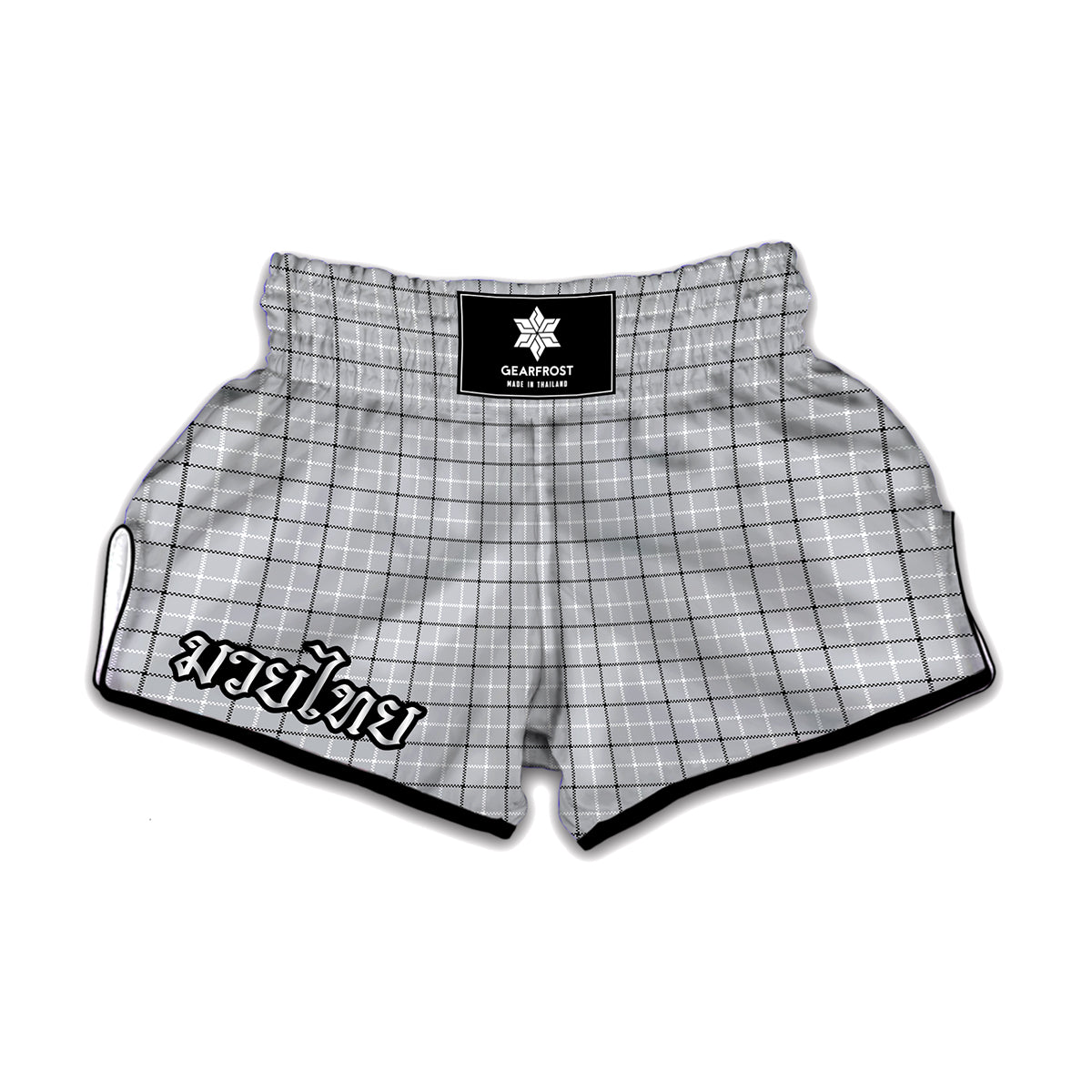 Grey Tattersall Pattern Print Muay Thai Boxing Shorts