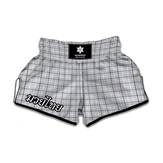 Grey Tattersall Pattern Print Muay Thai Boxing Shorts