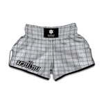 Grey Tattersall Pattern Print Muay Thai Boxing Shorts