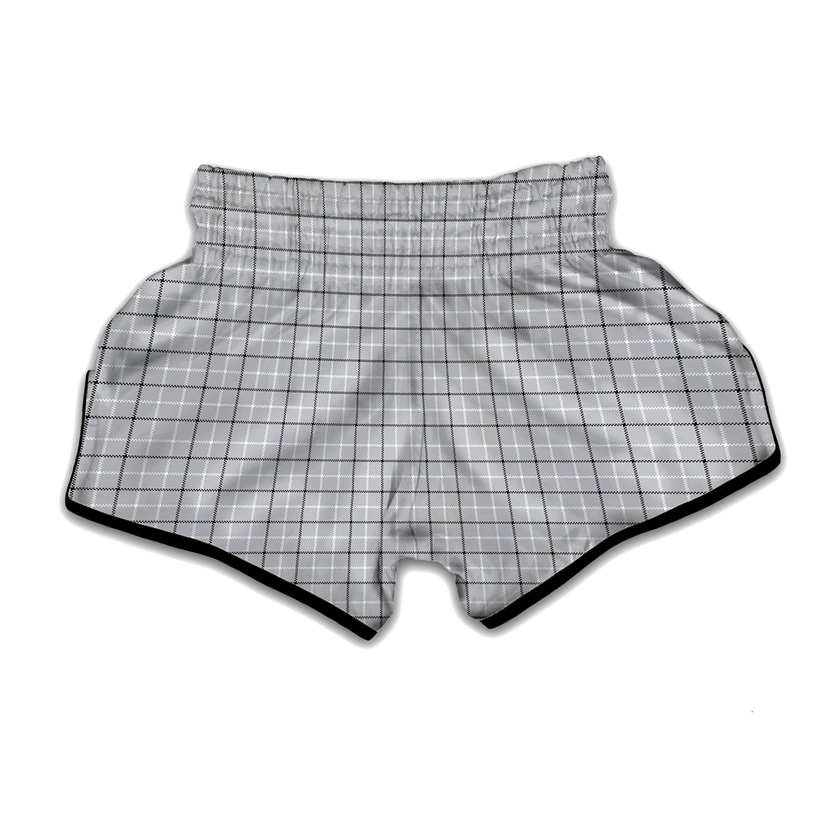 Grey Tattersall Pattern Print Muay Thai Boxing Shorts