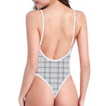 Grey Tattersall Pattern Print One Piece High Cut Swimsuit