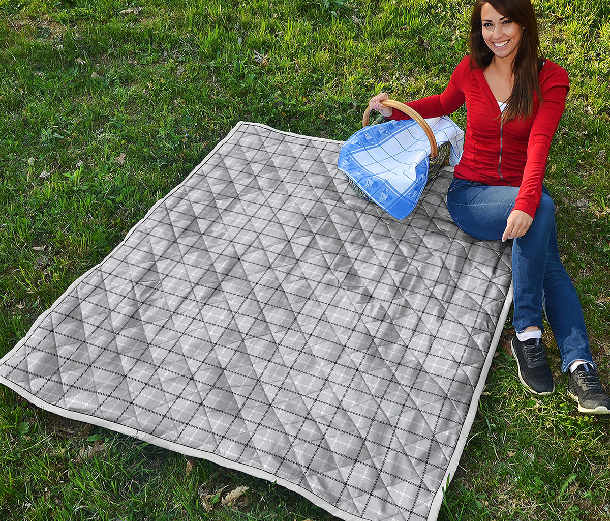 Grey Tattersall Pattern Print Quilt