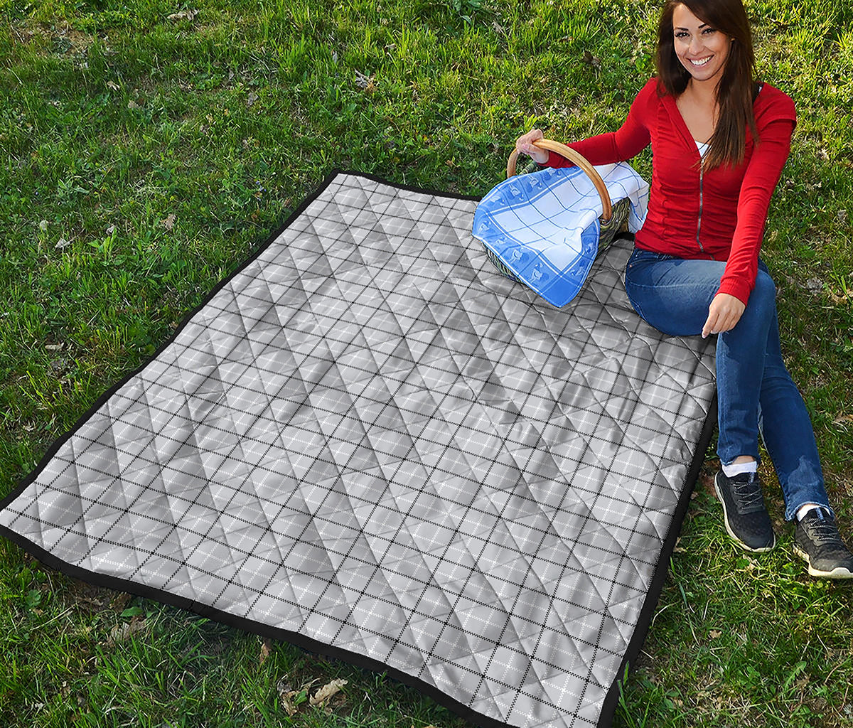 Grey Tattersall Pattern Print Quilt