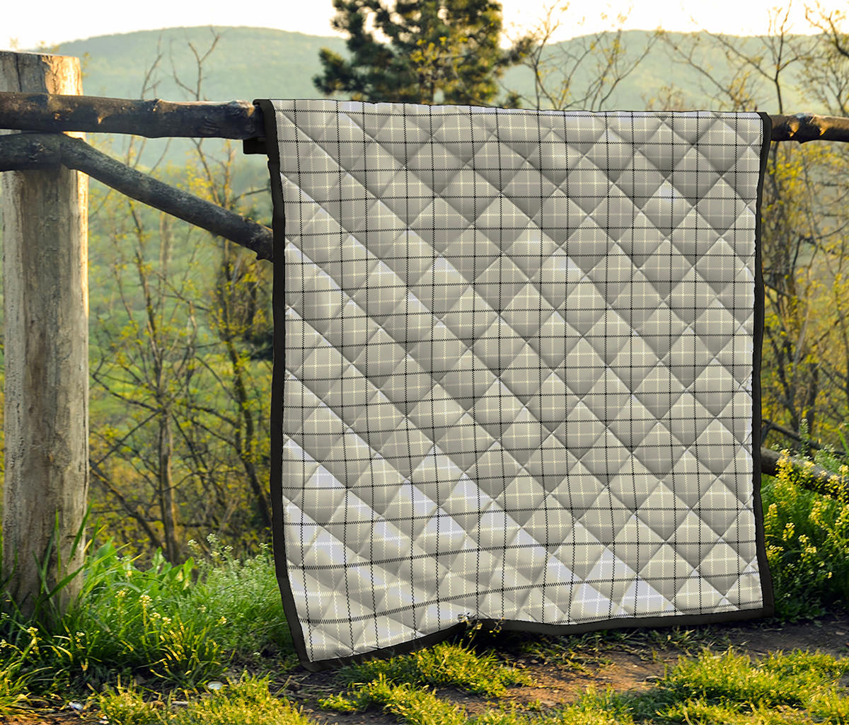 Grey Tattersall Pattern Print Quilt
