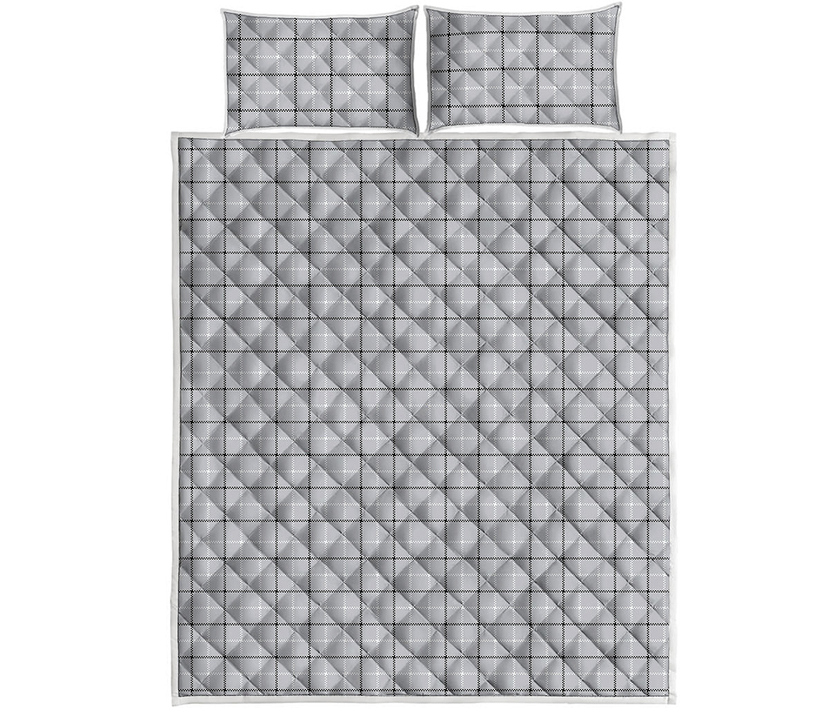 Grey Tattersall Pattern Print Quilt Bed Set