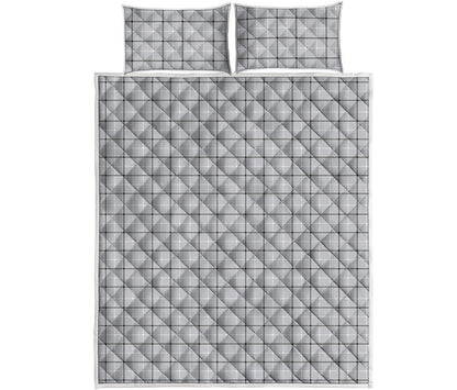 Grey Tattersall Pattern Print Quilt Bed Set