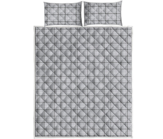 Grey Tattersall Pattern Print Quilt Bed Set