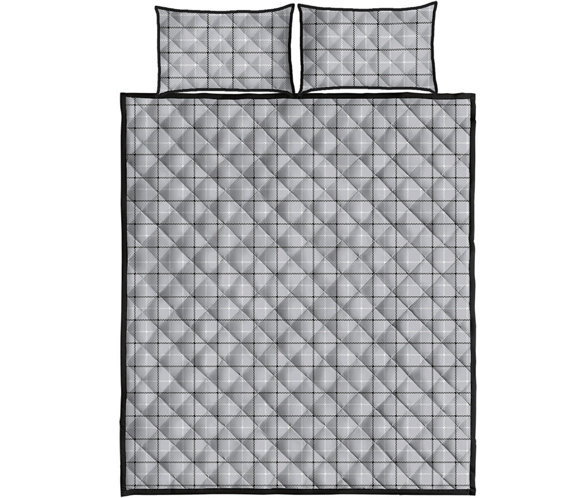Grey Tattersall Pattern Print Quilt Bed Set
