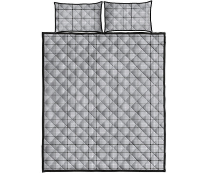 Grey Tattersall Pattern Print Quilt Bed Set