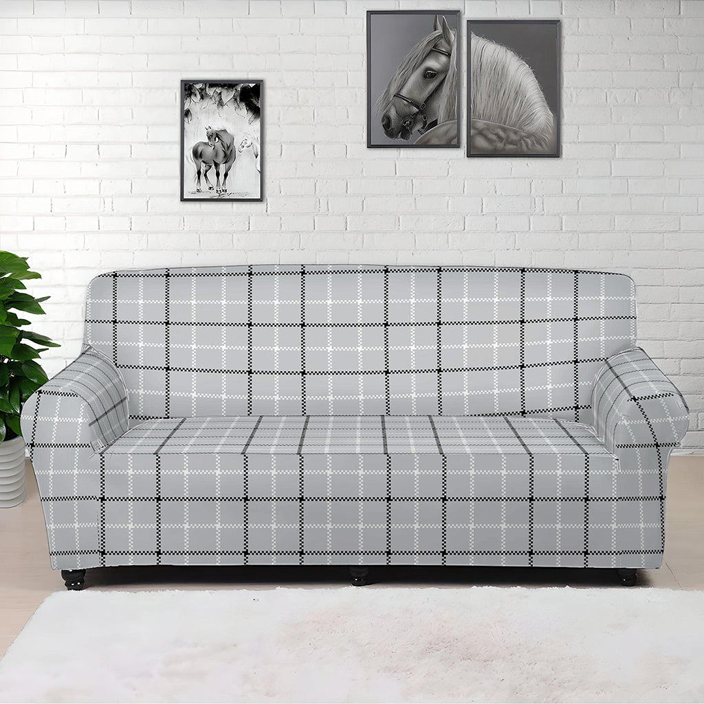 Grey Tattersall Pattern Print Sofa Cover