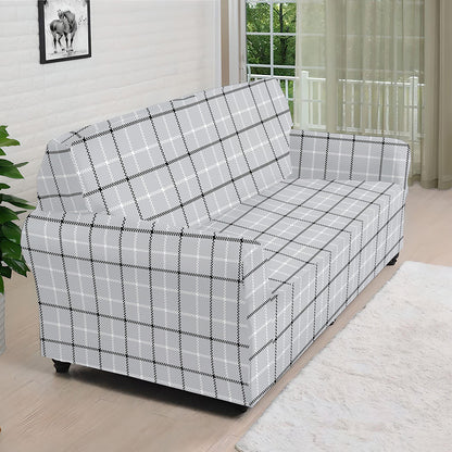 Grey Tattersall Pattern Print Sofa Cover