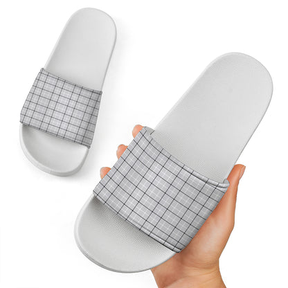 Grey Tattersall Pattern Print White Slide Sandals