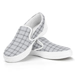 Grey Tattersall Pattern Print White Slip On Shoes