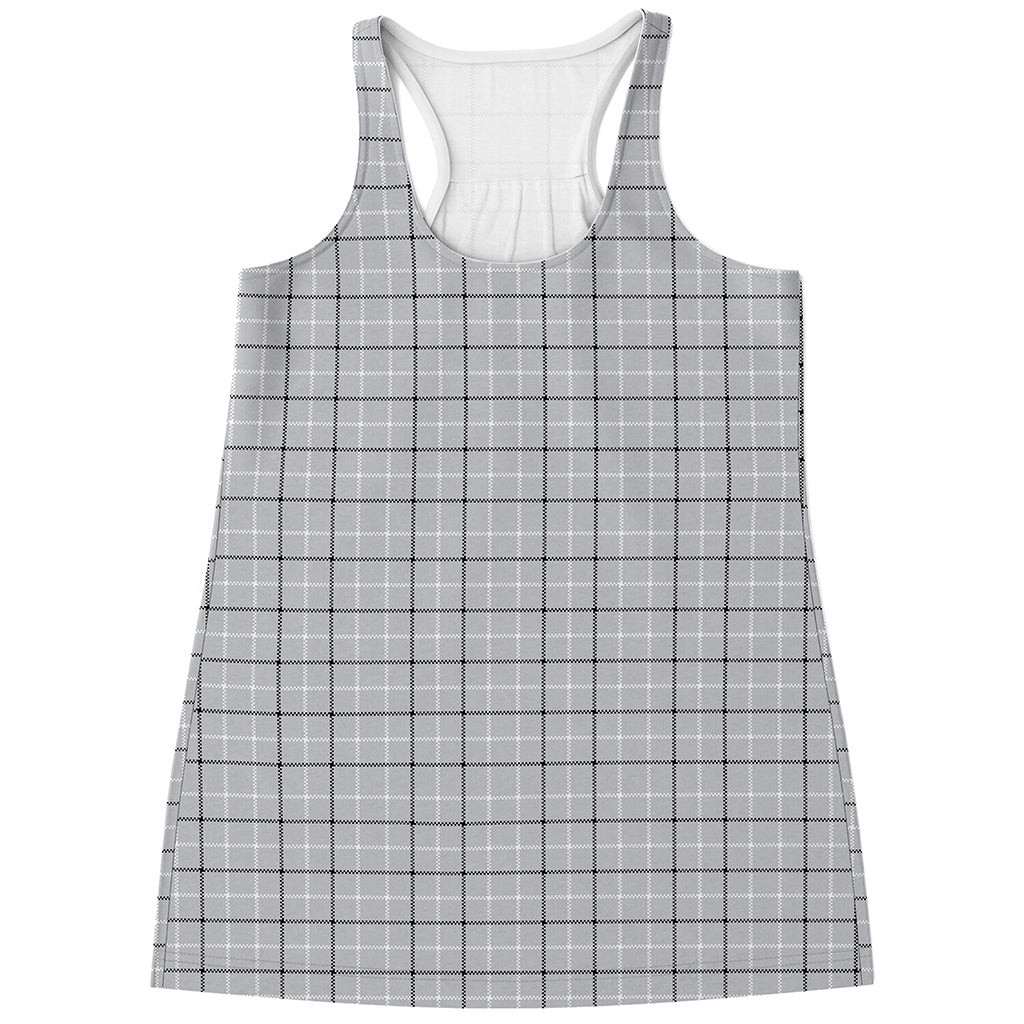 Grey Tattersall Pattern Print Women's Racerback Tank Top