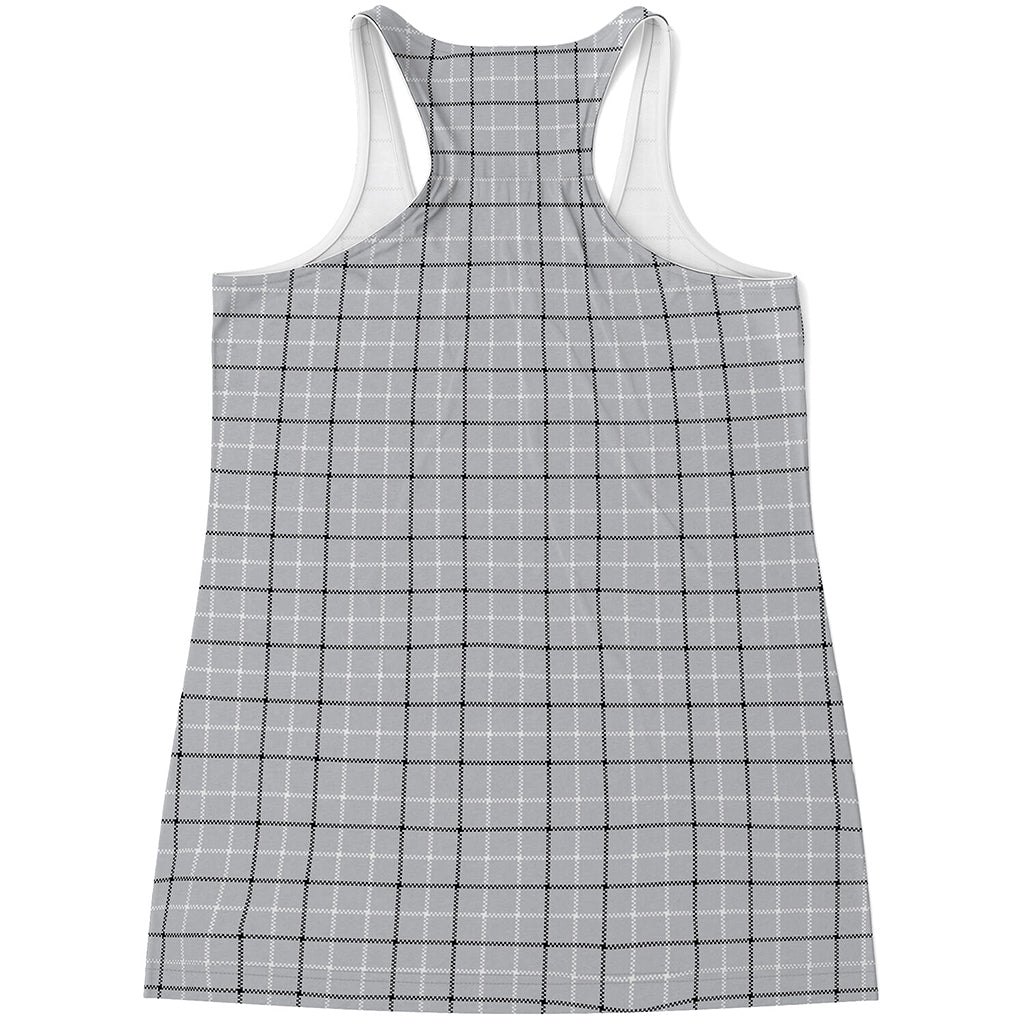 Grey Tattersall Pattern Print Women's Racerback Tank Top