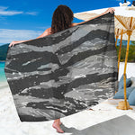 Grey Tiger Stripe Camouflage Print Beach Sarong Wrap