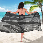 Grey Tiger Stripe Camouflage Print Beach Sarong Wrap