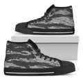 Grey Tiger Stripe Camouflage Print Black High Top Sneakers
