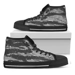 Grey Tiger Stripe Camouflage Print Black High Top Shoes