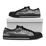 Grey Tiger Stripe Camouflage Print Black Low Top Shoes