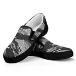 Grey Tiger Stripe Camouflage Print Black Slip On Shoes