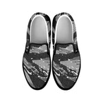 Grey Tiger Stripe Camouflage Print Black Slip On Shoes