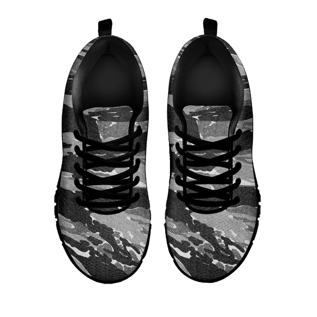 Grey Tiger Stripe Camouflage Print Black Sneakers