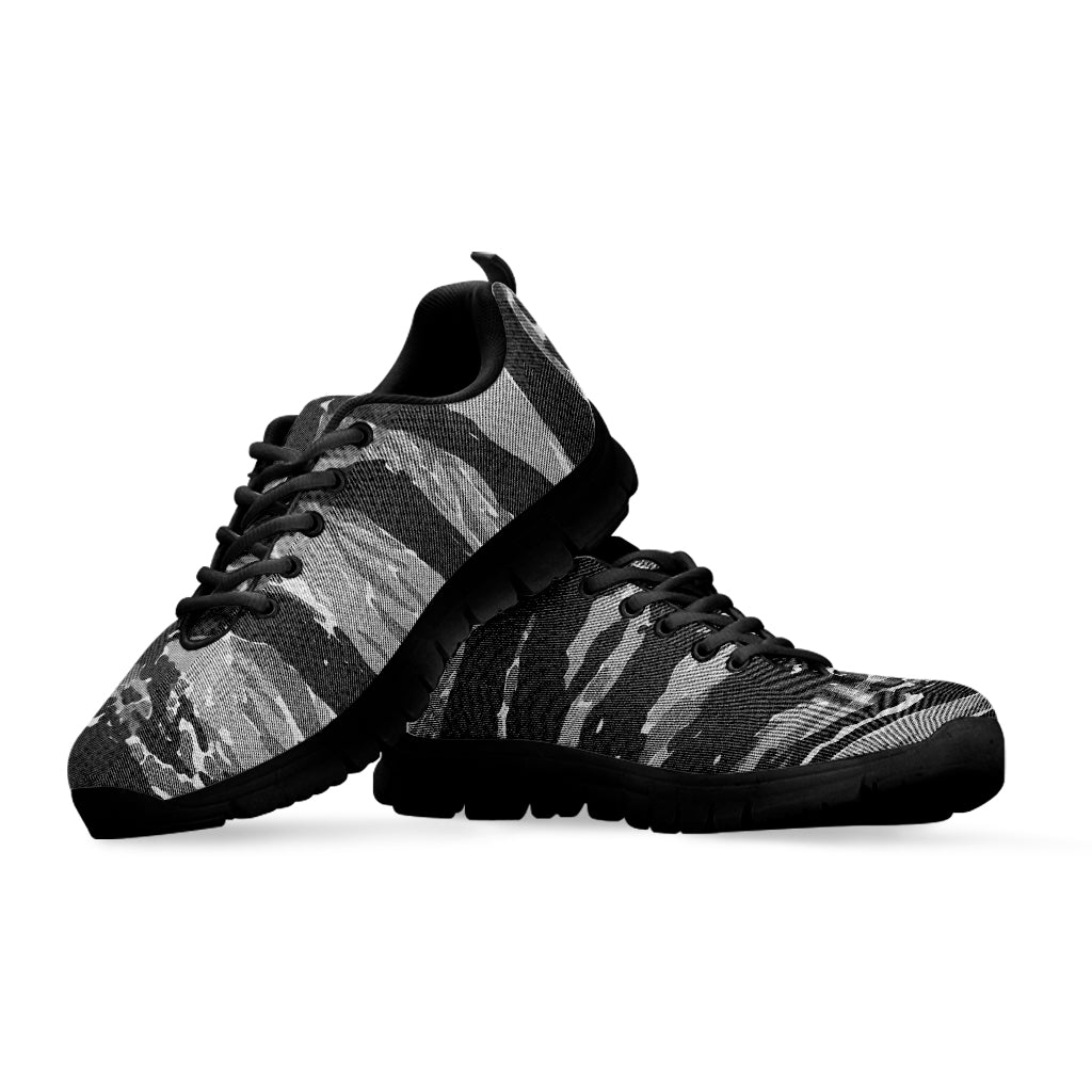 Grey Tiger Stripe Camouflage Print Black Sneakers