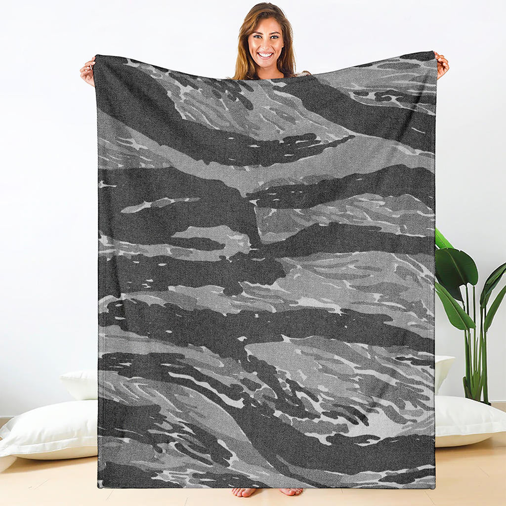 Grey Tiger Stripe Camouflage Print Blanket