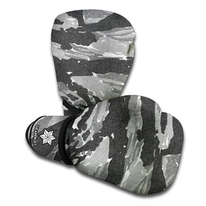 Grey Tiger Stripe Camouflage Print Boxing Gloves