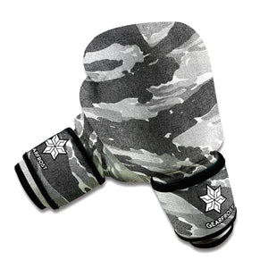 Grey Tiger Stripe Camouflage Print Boxing Gloves