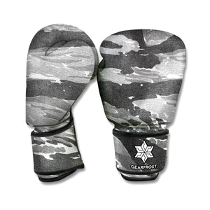 Grey Tiger Stripe Camouflage Print Boxing Gloves