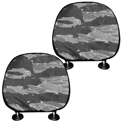 Grey Tiger Stripe Camouflage Print Car Headrest Covers