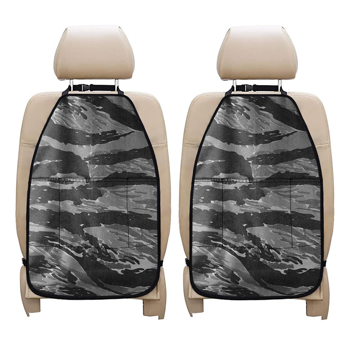 Grey Tiger Stripe Camouflage Print Car Seat Organizers