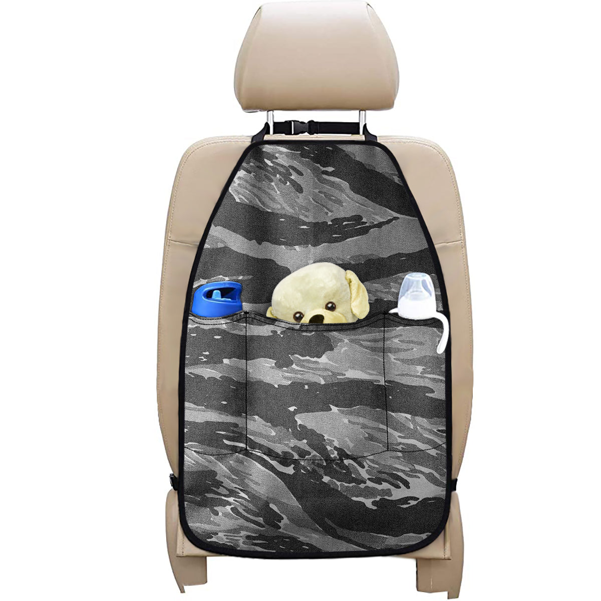 Grey Tiger Stripe Camouflage Print Car Seat Organizers