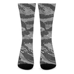 Grey Tiger Stripe Camouflage Print Crew Socks